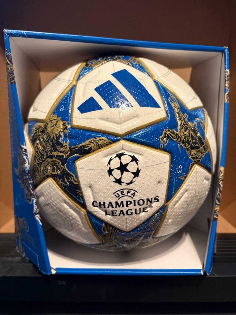 adidas Champions League Soccer Ball in Blue, White & Gold zodiac edition